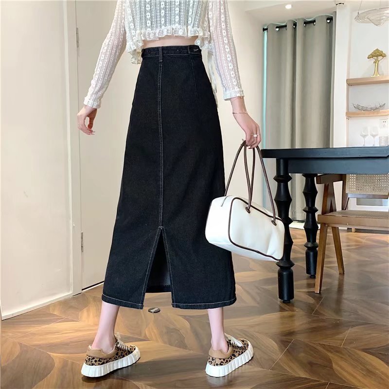 High Waist Denim Skirt Women's Autumn Thin 2022 New Slimming High A- line Mid-Length Hip Skirt