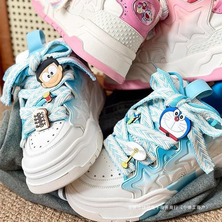 国潮蓝色哆啦a梦面包鞋男女款厚底休闲星星鞋子小众设计情侣板鞋