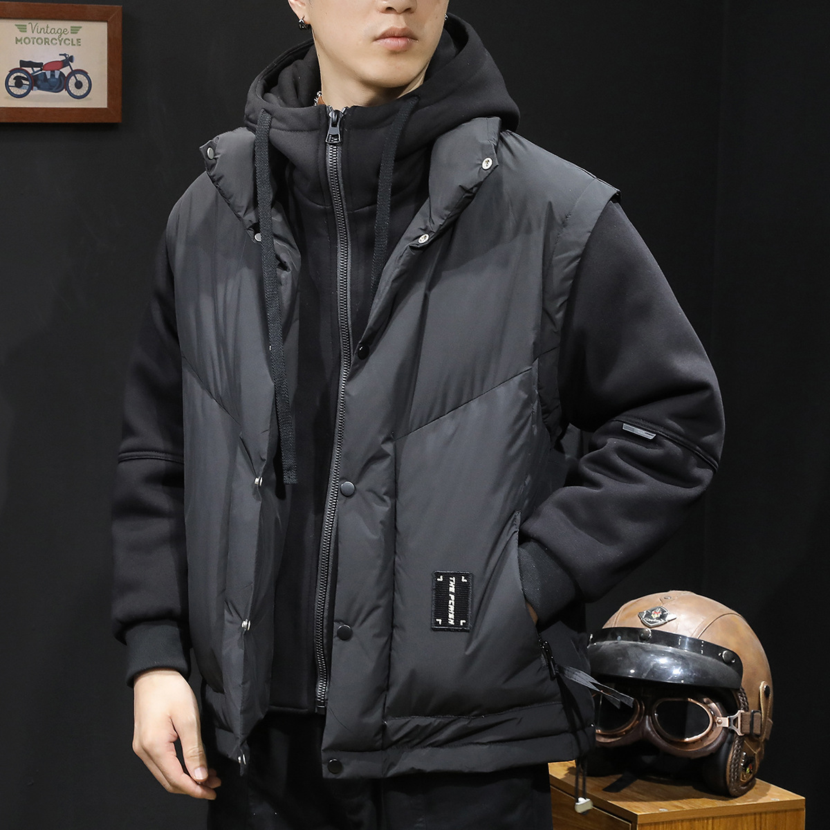 羽绒服男冬季2023新款潮牌鸭绒二合一连帽卫衣外套男士加肥加大码