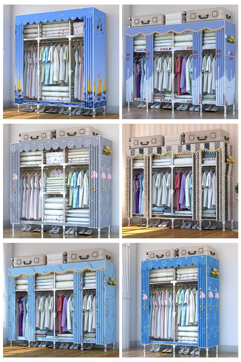 不锈钢管简易布衣柜加固钢架现代简约经济型组装衣橱收纳柜子