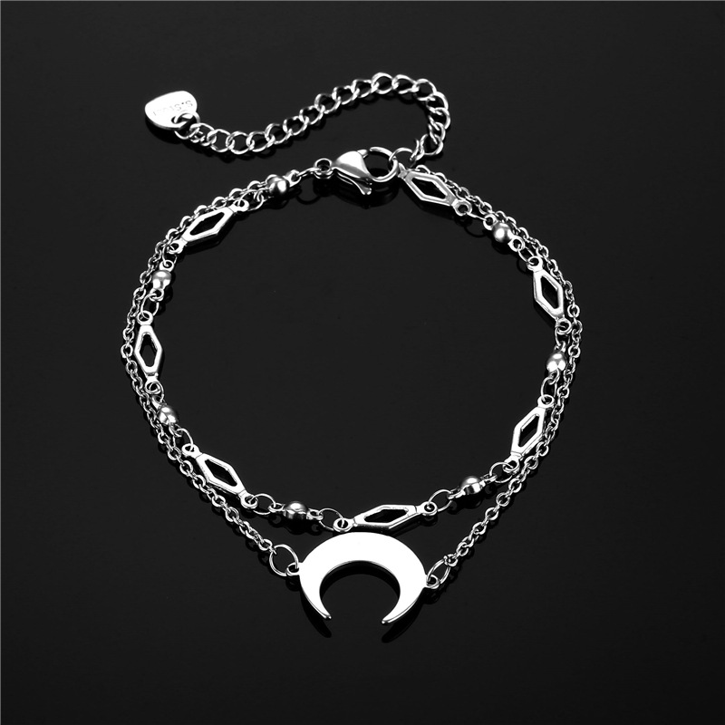 Amazon Trendy Jewelry Double-Layer Moon Titanium Steel Bracelet Female Fashion Net Red New Minimalist Design Crescent Bracelet