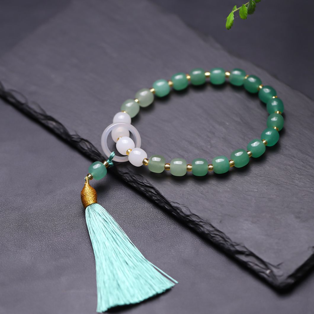 天然东陵玉念珠手串手持真正品天然玉石渐变色流苏佛珠古风手链