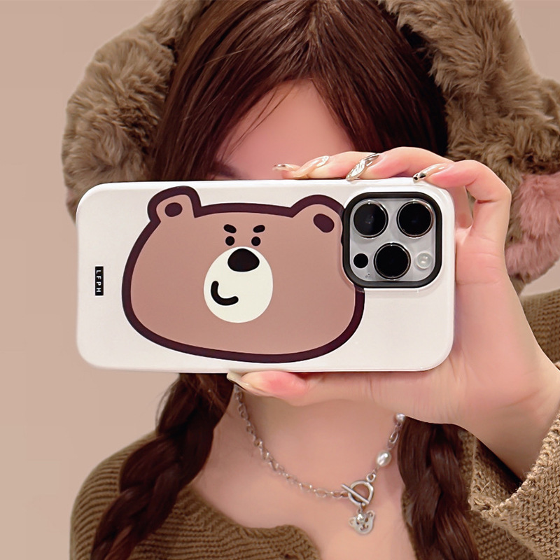 Suitable for Iphone15pro Feilin 2-in-1 Cute Bear Phone Case Apple 13/14 Color Matching Hard Protective Case