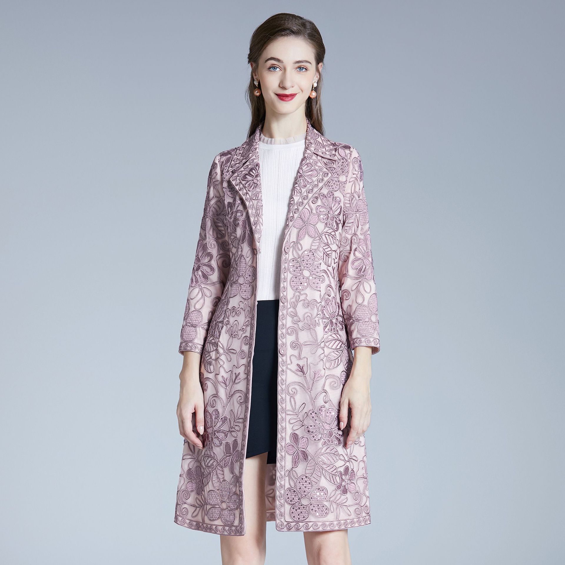 深圳品牌女装6xl外套2021冬季新款欧美大码喜婆婆妈妈装聚会礼服