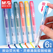 晨光本味六色按动荧光笔单头重点标记笔学生AHM27301 （整盒起售
