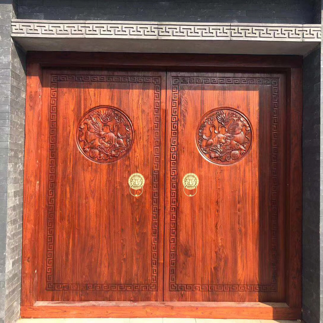 实木仿古大门老榆木大门中式庭院门进户双开大门农村自建房的大门
