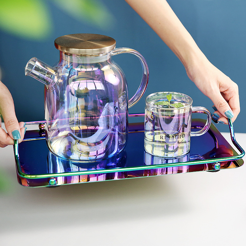 INS Stainless Steel Metal Mirror Tray Rectangular Creative Desktop Water Tea Cup Decoration Storage Organizer Plate
