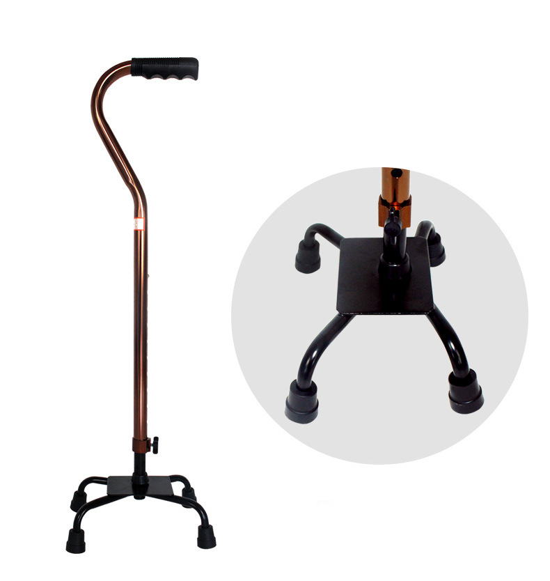Walking Aid for the Elderly in Stock Non-Slip Quadrangle Crutch Adjustable Height Four Feet Aluminum Alloy Cane