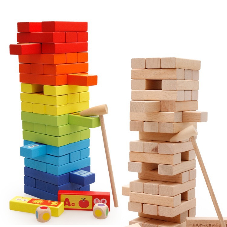 Children's Bricks Pro Layer-by-Layer Jenga Tower Parent-Child Kettle Bottom Pay Stacker Game Toy Adult Desktop Game