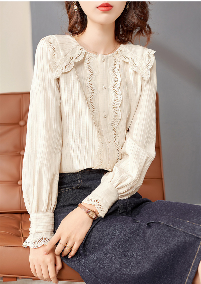 气质蕾丝上衣女长袖内搭2021秋季新款漂亮洋气打底小衫娃娃领衬衫