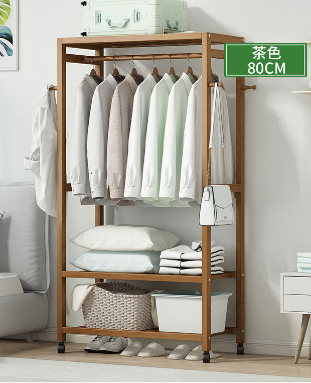 衣柜简易家用卧室衣架子落地收纳柜衣帽架挂衣柜现代简约实木衣橱