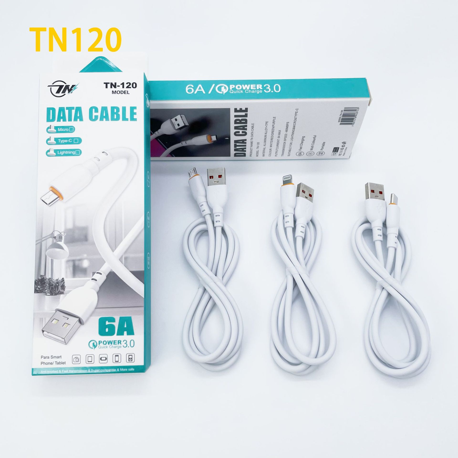 Tn120 New PVC Fast Charge Data Cable Support I5 Android TC Smartphone Qc3.0 Function Delivery Supported