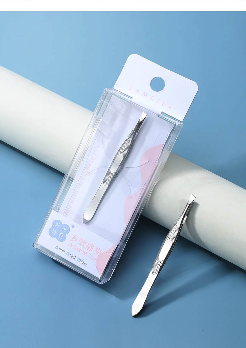 拉美拉 不锈钢斜口眉夹单支盒装 眉毛夹镊夹子修眉工具批发 a219