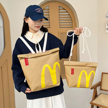 个性设计麦当劳ins书包2024新款帆布背包女双肩大容量学生上课包