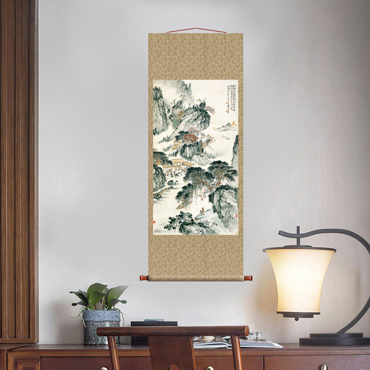 钱松嵒山水图挂轴条幅卷轴国画山水画名画真迹复制品书房玄关挂画