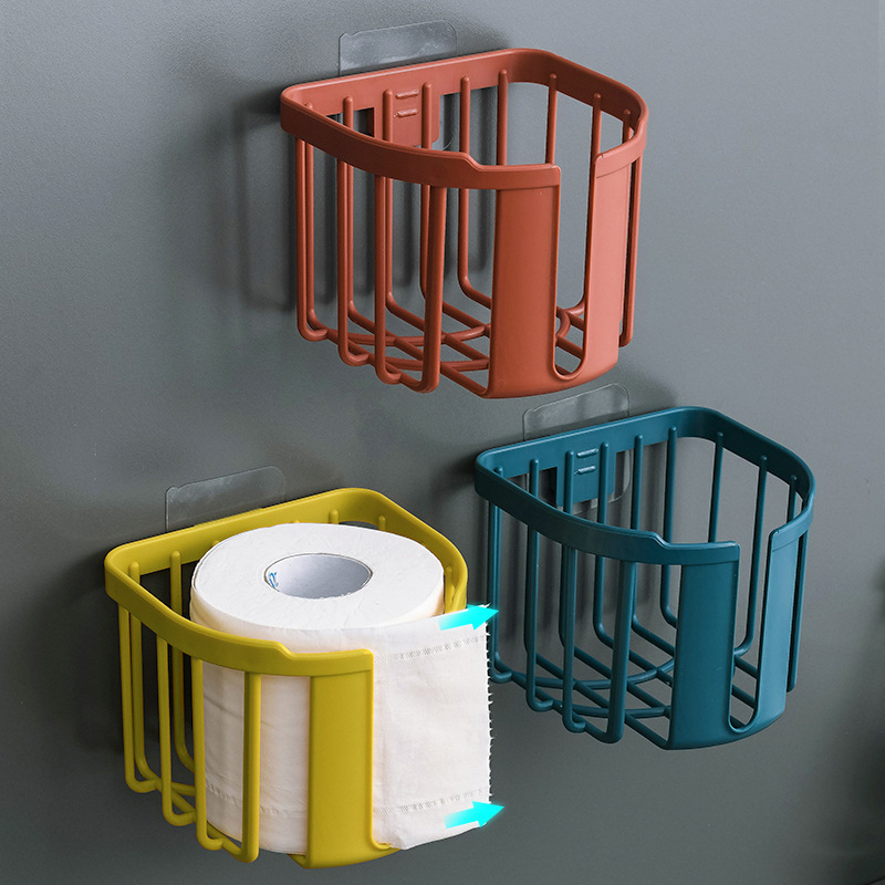 大卫生间纸巾盒厕所免打孔挂壁式创意卷纸盒家用镂空壁挂式置物架
