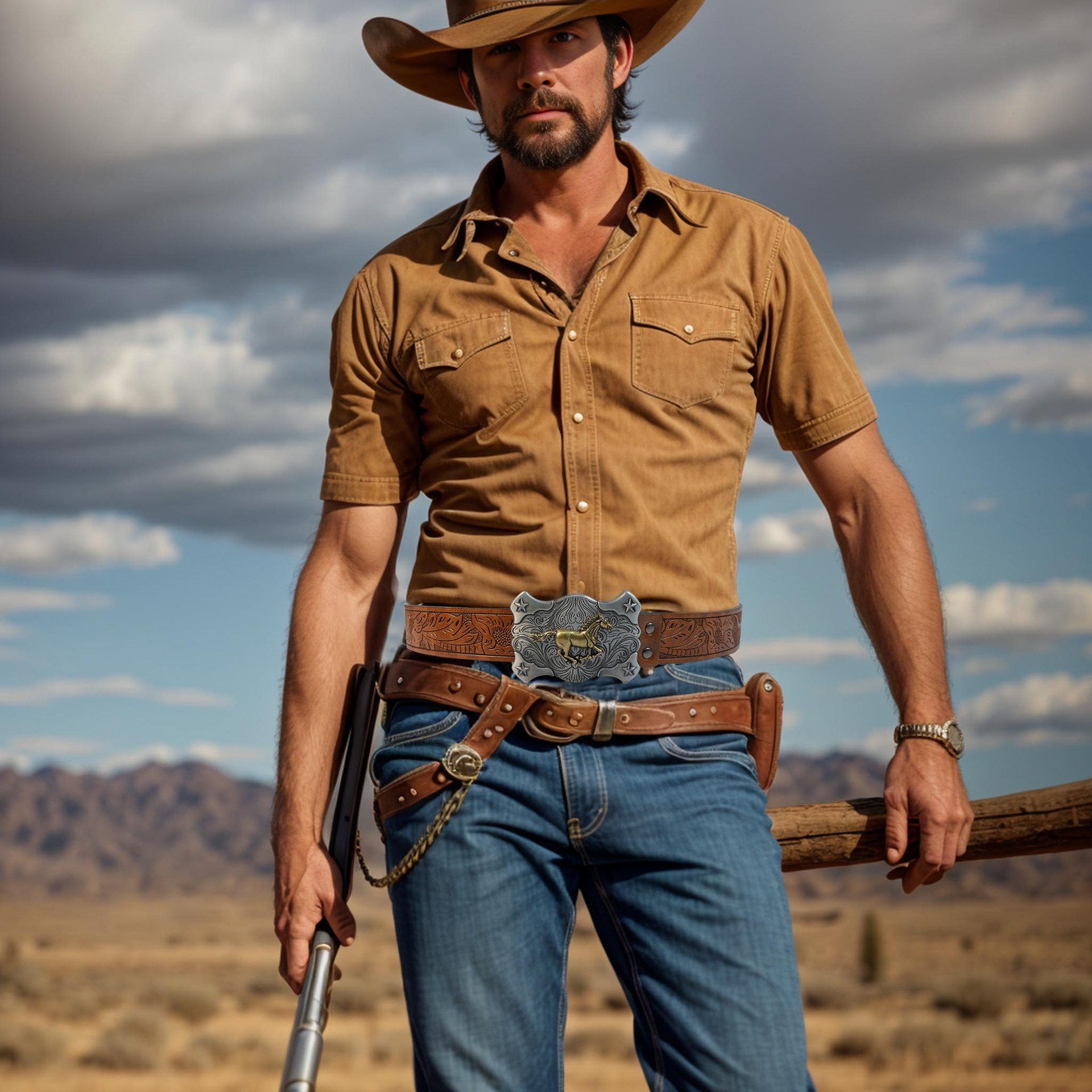 新款西部牛仔雕花骏马皮带潮流复古青年男士朋克pu可调节皮革腰带