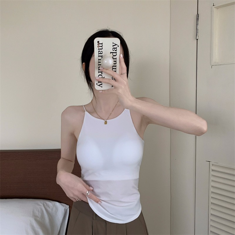 Fixed Cup Strap Underwear One-Piece Outer Wear Wireless Thin Push up Breathable Inner Wear Base Wrapped Chest Tube Top for Women