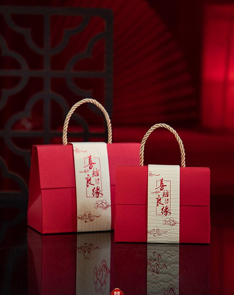 2022新款中式糖盒结婚喜糖盒子婚礼红色手提糖果包装盒礼盒装空盒