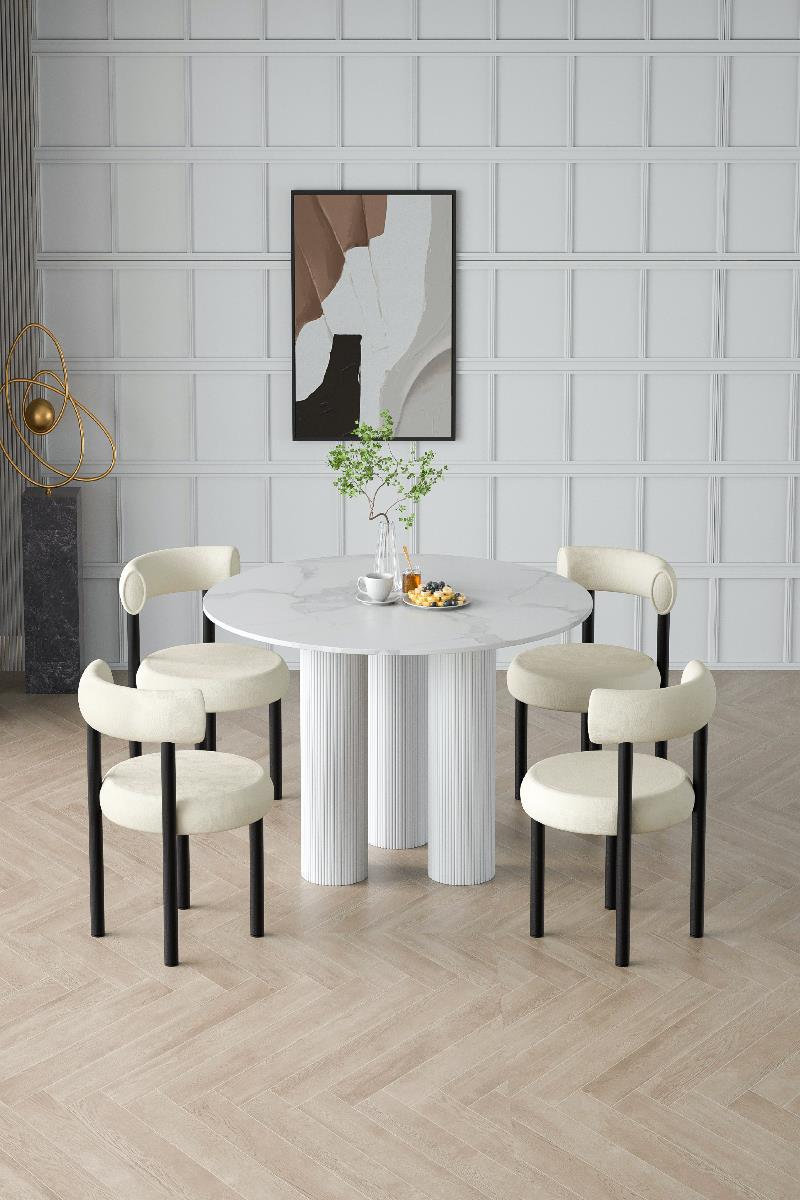 现代圆餐桌北欧简约白色实木岩板圆桌家用小户型意式轻奢圆形饭桌