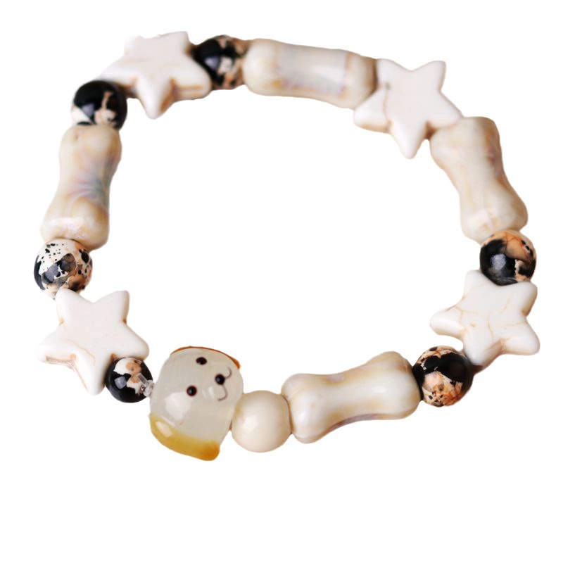 Factory Supply Ceramic Puppy Bracelet Special-Interest Design Bracelet New Chinese Cute Puppy Bone Children's Fun Beaded