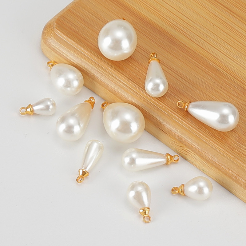 高亮仿珍珠水滴吊坠流行项链耳环配件diy手工材料小香风有脚扣子