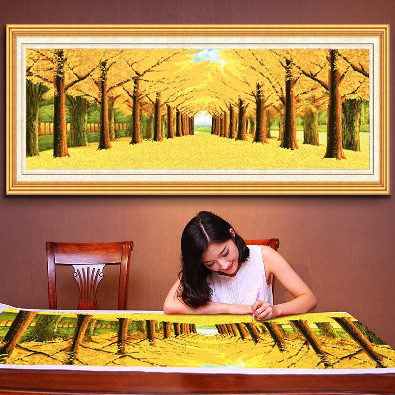 黄金满地新款自己手工刺绣成品绣好的十字绣线绣大全客厅风景