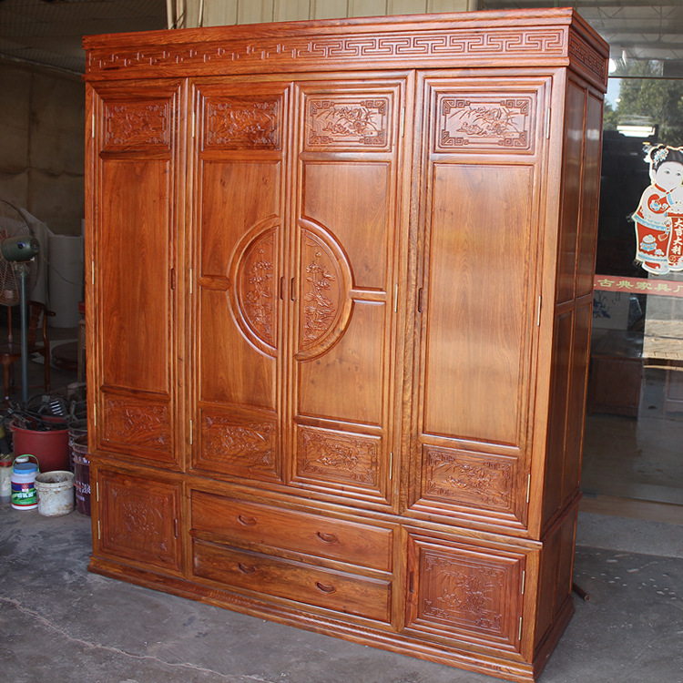 红木衣柜欧式非洲花梨木实木家具大衣橱柜刺猬紫檀衣柜4门新中式