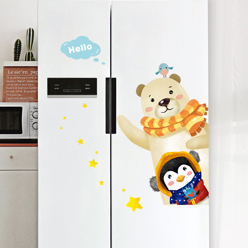 冰箱双开门贴纸3d立体创意装饰卡通动漫冰柜门贴画墙贴
