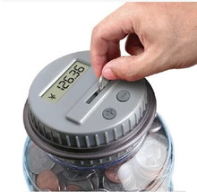 可爱计数器储蓄罐纸硬币存钱罐~塑料透明智能创意储钱罐儿童礼物