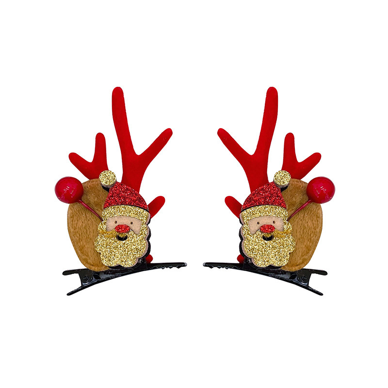 Christmas Headwear Red Elk Horn Clip Pair Side Clips Cute Adult White Fur Ball Christmas Barrettes Internet Celebrity Hair Accessories Hairpin