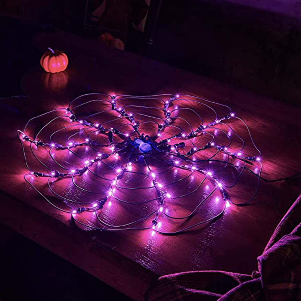 亚马逊新款led紫色灯串 万圣节蜘蛛网造型灯 室内气氛装饰小彩灯