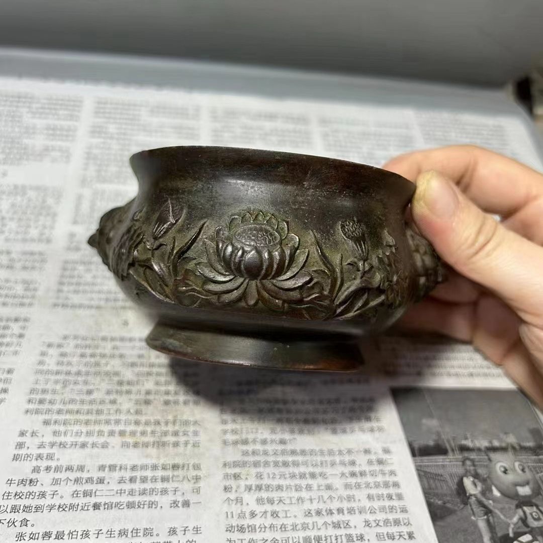 仿古莲花香炉铜小香炉铜香炉冲天耳铜香炉铜三足香炉文房文玩摆件