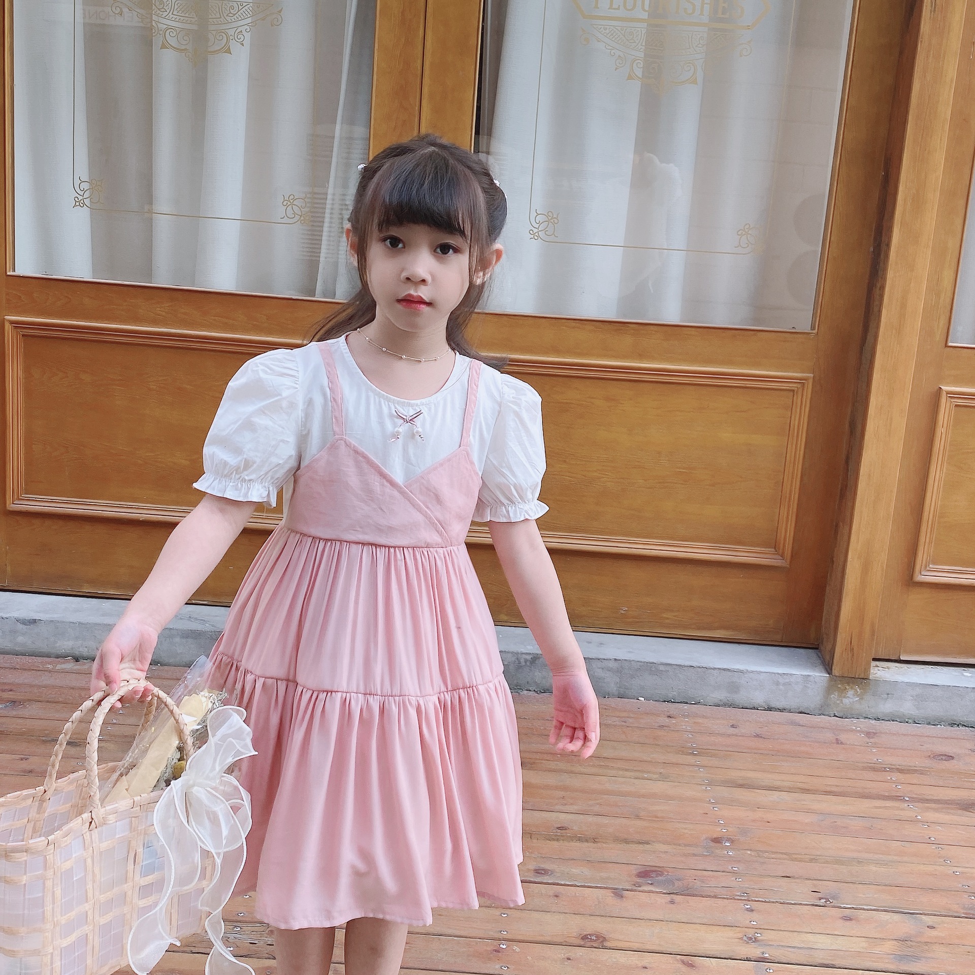 甜美可爱棉假两件公主裙2022夏新款洋气时尚女童连衣裙外贸