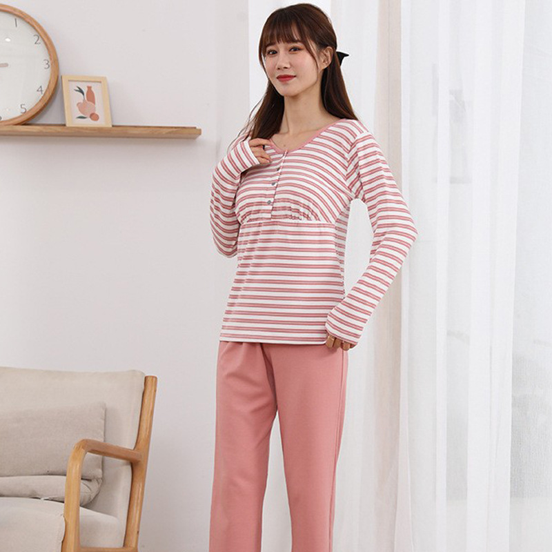 Cotton Thickened Large Size Confinement Clothing Maternity Clothes Front Buckle Long Sleeve Home Wear Pajamas Pajama Pants Suit Straight-Leg Pants Mixed