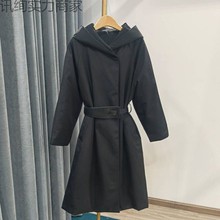 欧货高端2023冬装新品风衣羽绒服女中长款收腰修身加厚白鸭绒外套