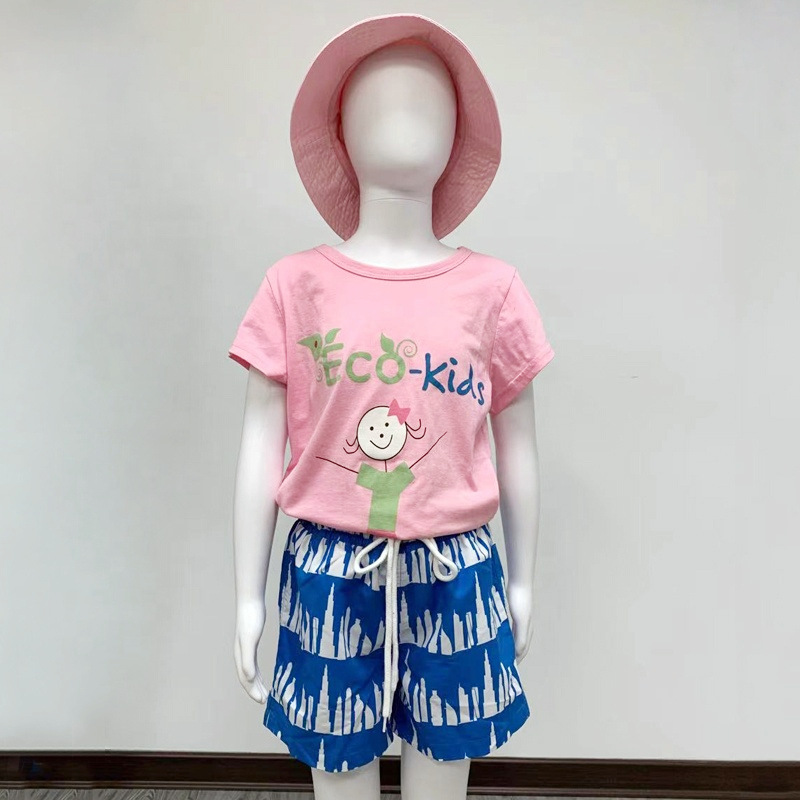 RPET Discarded Plastic Bottle Recycled Polyester Fiber Cartoon Multi-Color Wholesale round Neck Children's Clothing Factory Customization