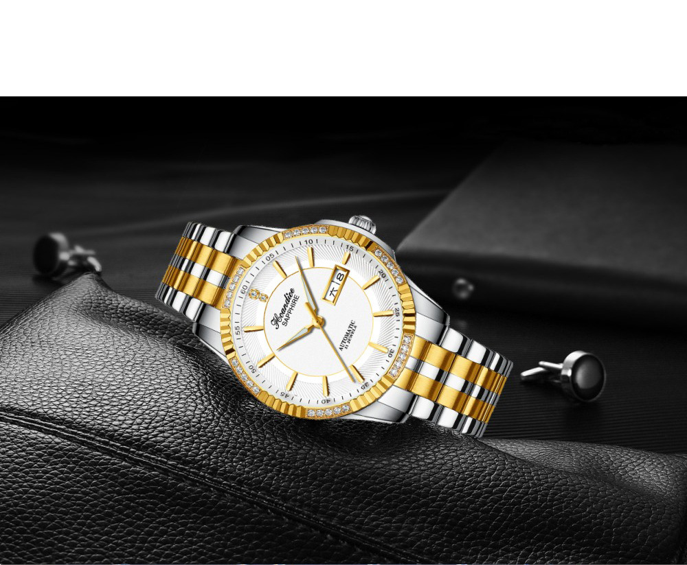 海帝斯盾瑞士品牌1608镶钻全自动机械手表 防水蓝宝石男商务手表