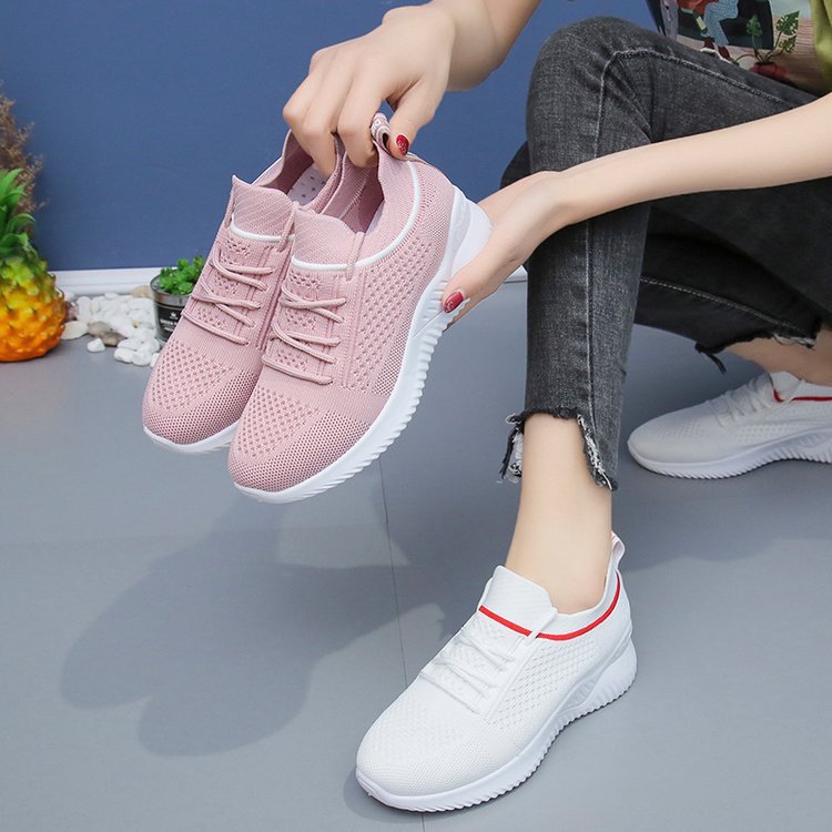 Foreign Trade 2023 Spring Women's Shoes Solid Color Breathable Flyknit Shoes Slip-on Women's Sneaker Socks Casual Shoes