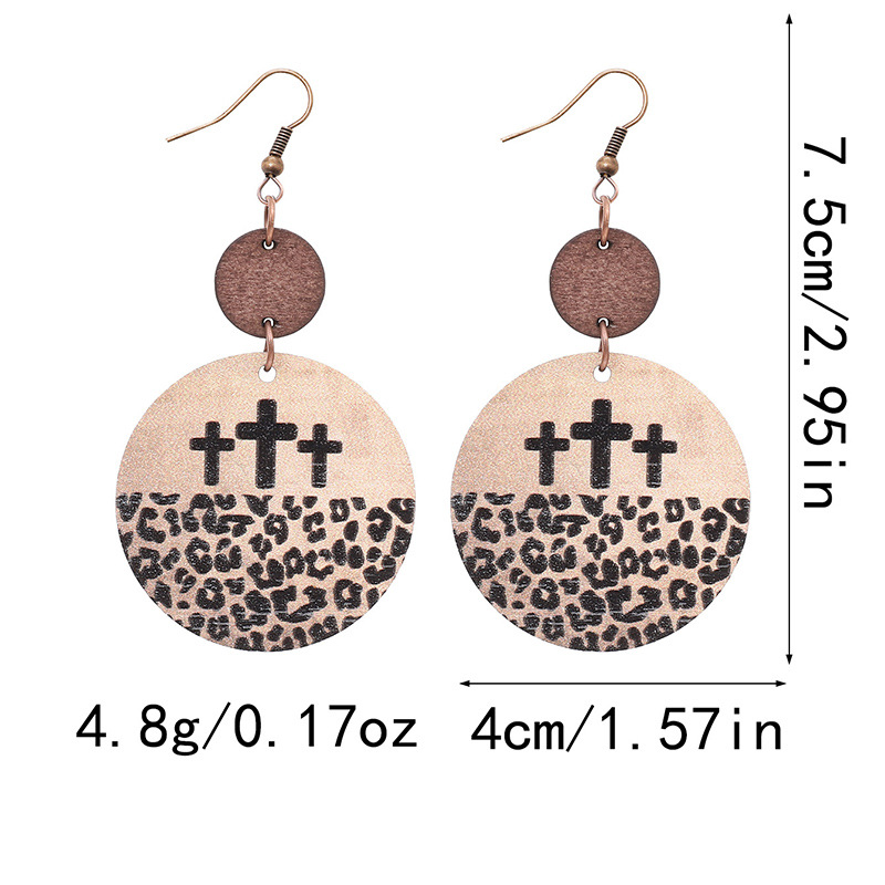 Cross-Border Vintage Leopard Print Hollow Wood Piece Wood Grain round Earring Pendant for Ladies Earrings AliExpress Amazon Xi Yin