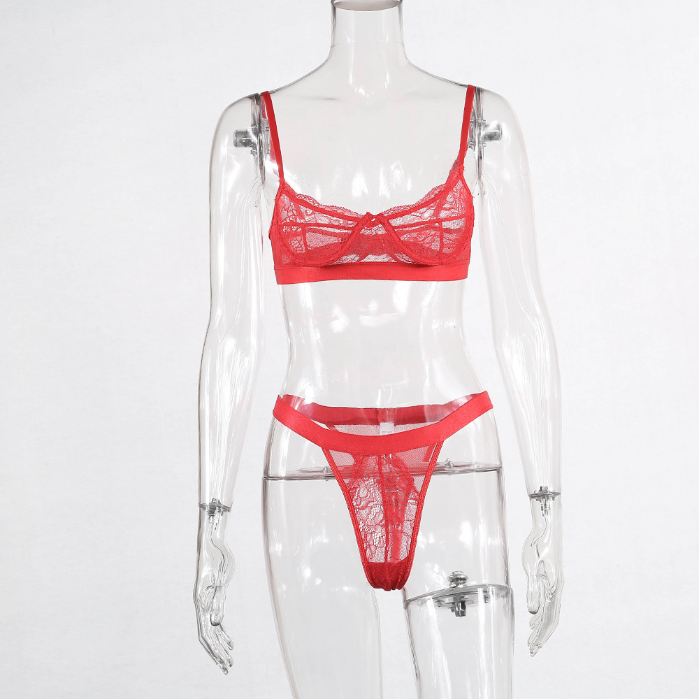 欧美风速卖通ebay女性感镂空情趣三点式分体蕾丝内衣两件套装7601