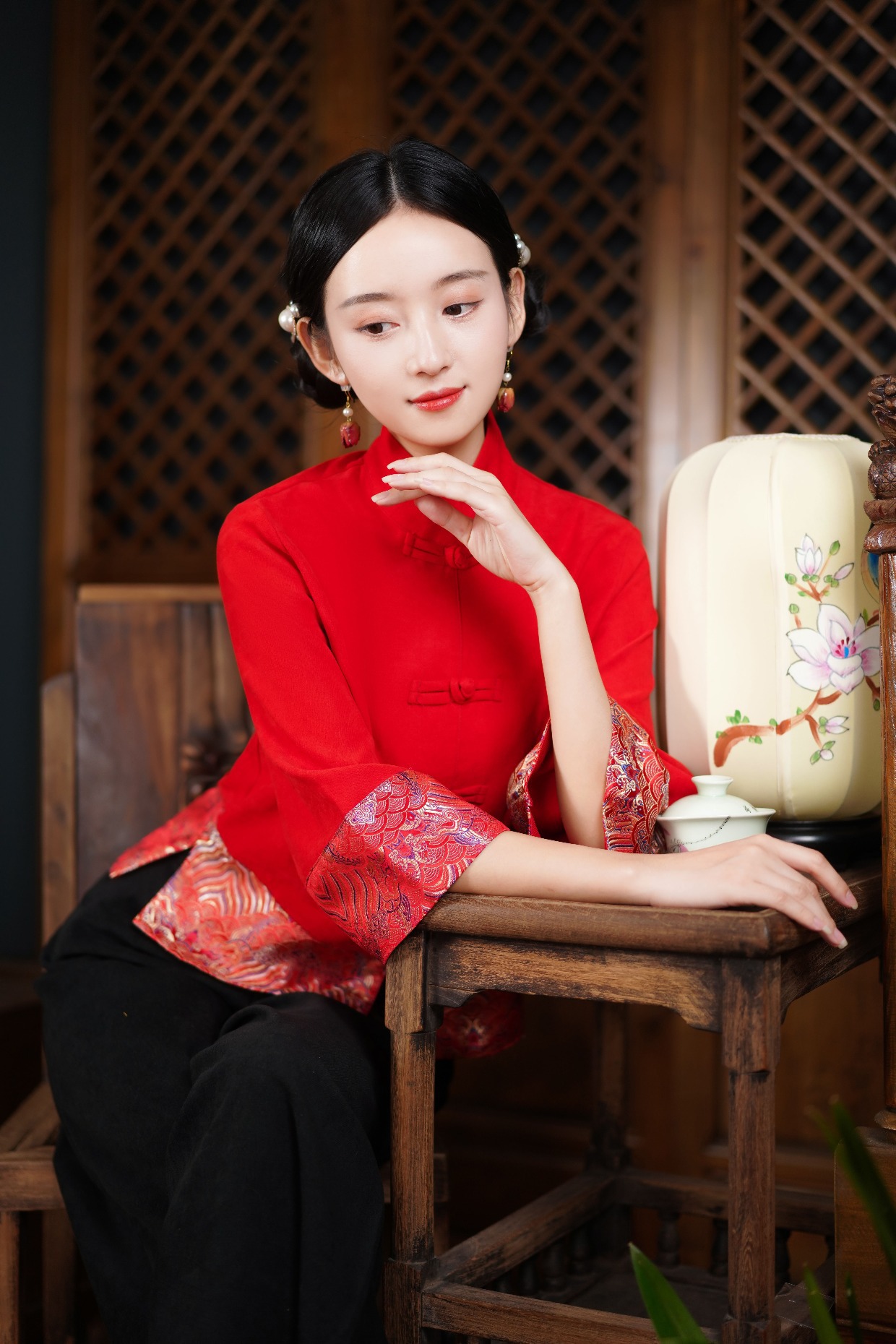 6602实拍2021手工盘扣接拼织锦缎刺绣旗袍上衣中国风女装唐装外套