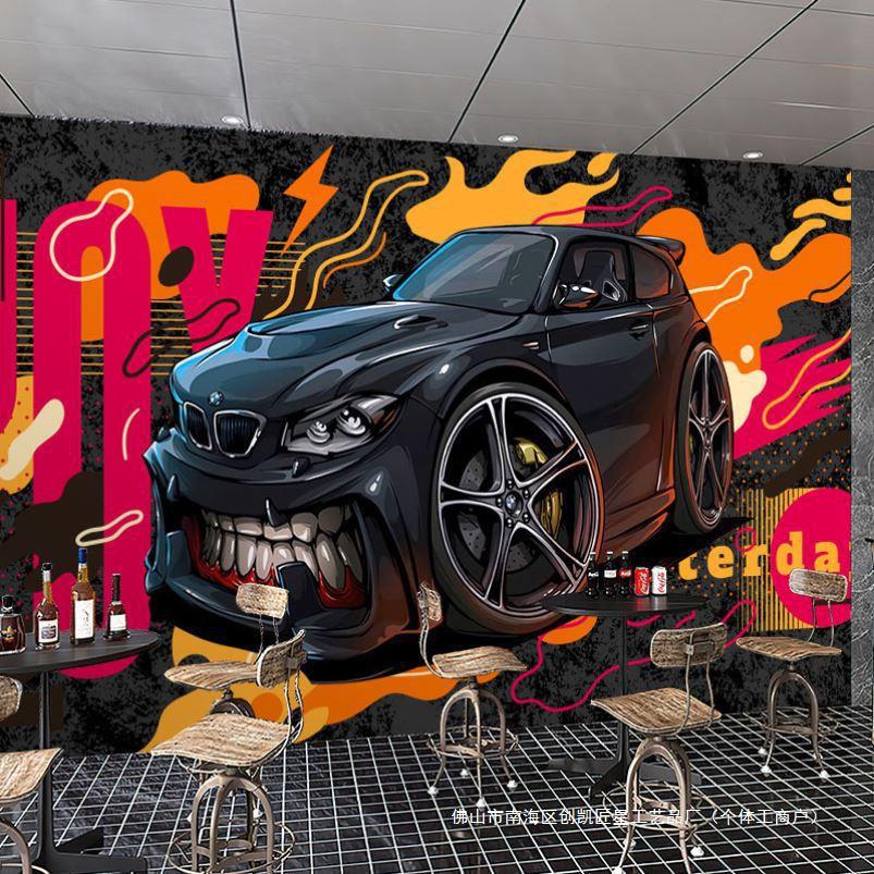 墙纸保养维修背景墙洗车店涂鸦美容行布壁纸改装车汽修修理厂汽车