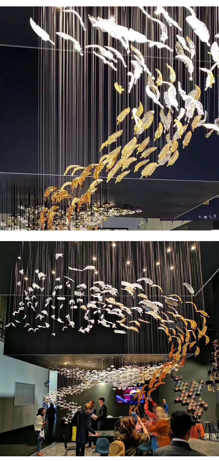 创意 空中吊饰悬挂艺术玻璃羽毛挂饰餐厅橱窗天花板顶部装饰挂件