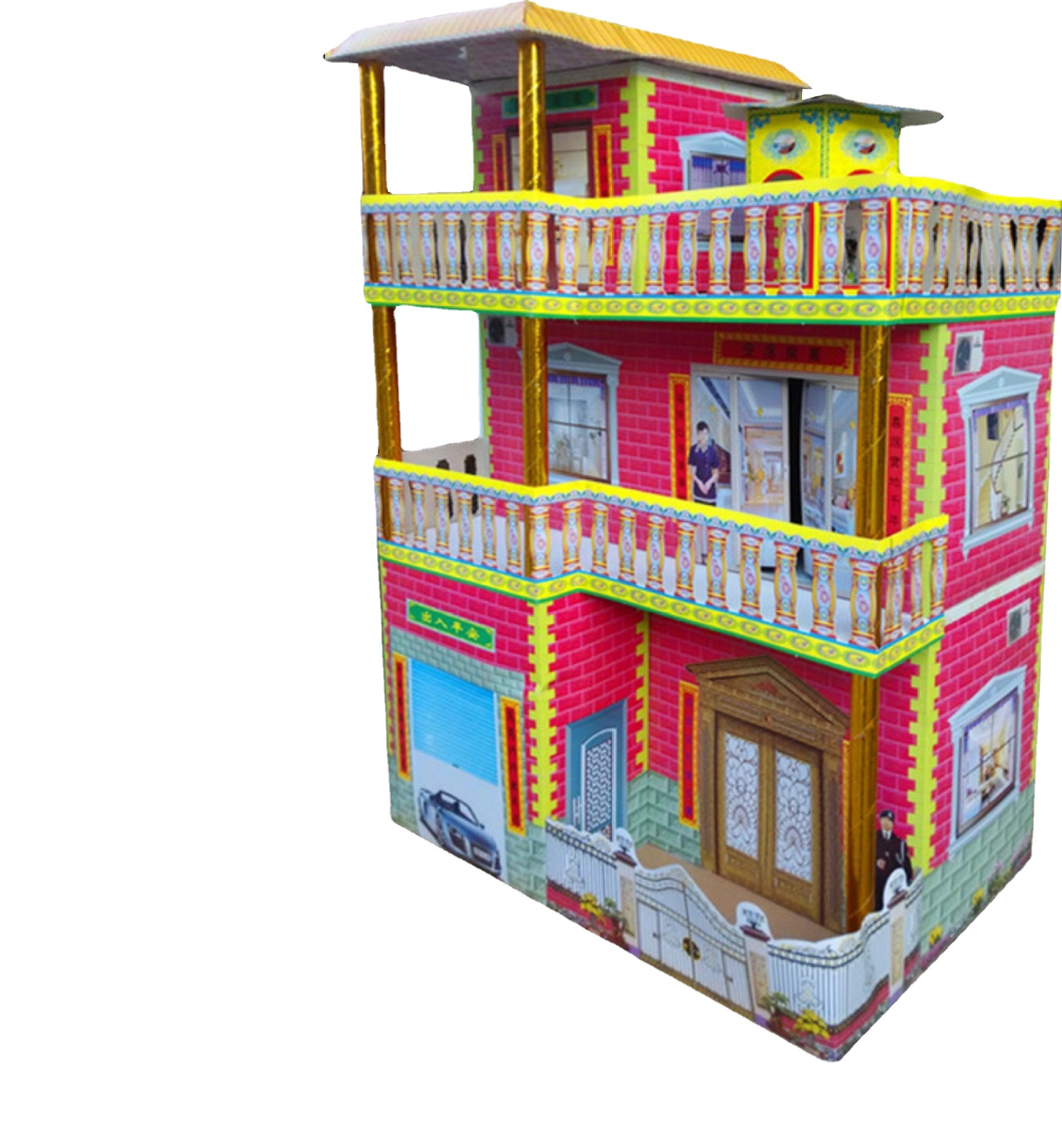 厂价批发殡葬用品纸扎楼房纸活灵房祭祀品灵屋纸别墅大二层半房子