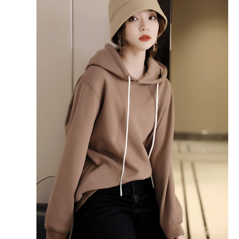 秋冬天了 这款卫衣少不了 慵懒休闲随意连帽内里加绒落肩袖卫衣