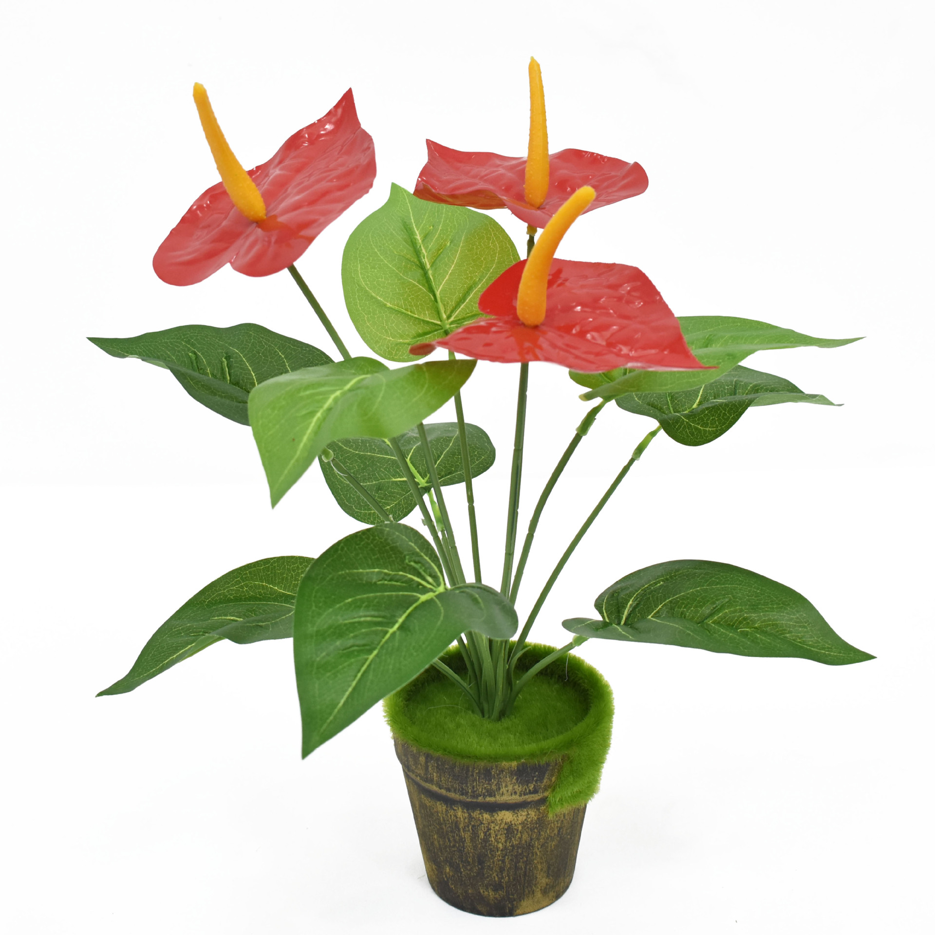 12头3花pu手感仿真红掌高档仿真花 植物墙配材 红花装饰把束假花