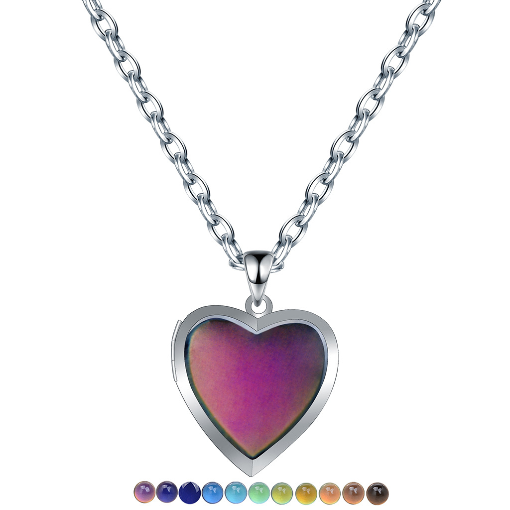 Women's All-Match Light Luxury Minority Design Women's Stainless Steel Bracelet Heart Shaped Love Photo Box Temperature-Sensitive Color-Changing Necklace Can Carve Writing
