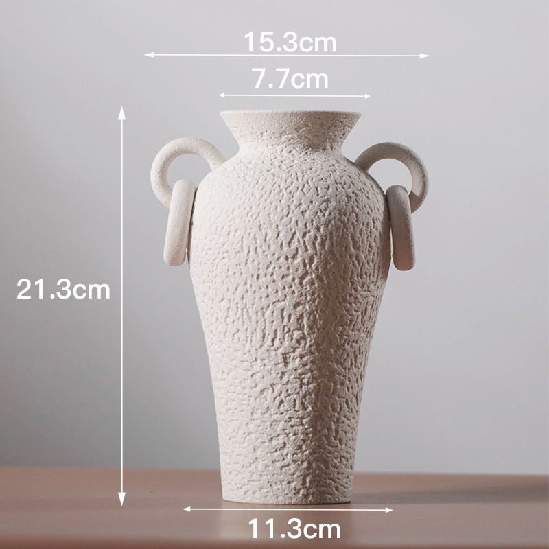 Chinese Retro Silent Style Ceramic White Vase Hydroponic Dried Flower Device Simple Hotel Flower Arrangement Decoration Creative Soft Ornaments