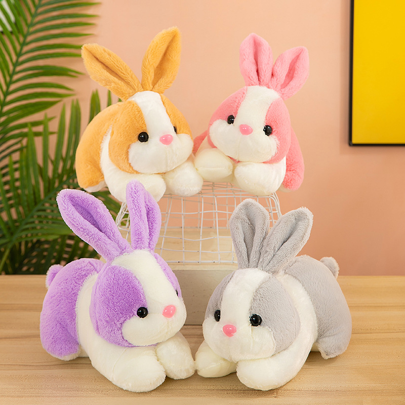 毛绒公仔七彩兔子毛绒玩具七寸八寸抓机娃娃地推公司礼品批发